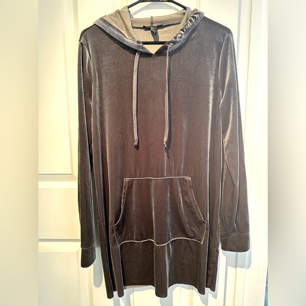 Forever 21 Gray Velvet Hoodie Dress